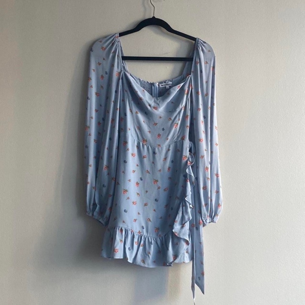 NWOT Reformation Blue Cammi Long Sleeve Mini Dress, Size 2